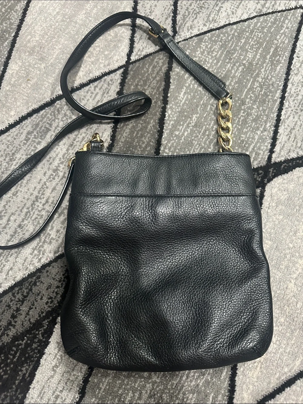 Michael Kors Black Leather Crossbody with Gold-Tone Accents